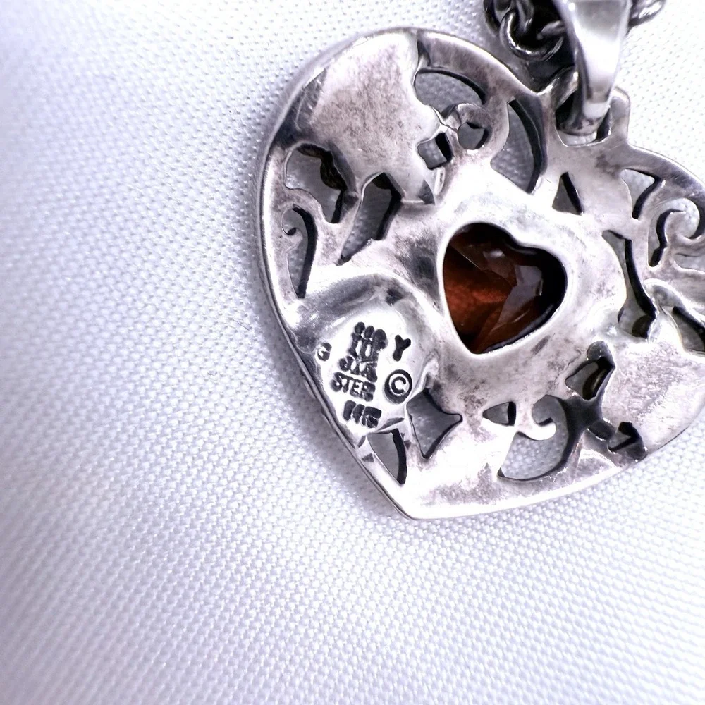 Retired James Avery‎ Garnet Heart Necklace Silver Gold Jewel Classic Preppy